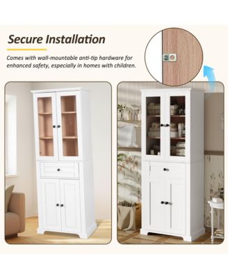 67.2" Tall Bathroom Storage Cabinet with Tempered Glass Doors, Adjustable Shelves, Drawer and Soft-Close Design