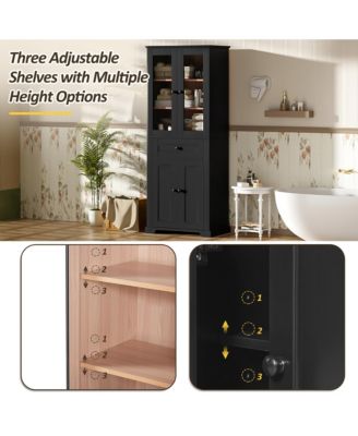 67.2" Tall Bathroom Storage Cabinet with Tempered Glass Doors, Adjustable Shelves, Drawer and Soft-Close Design