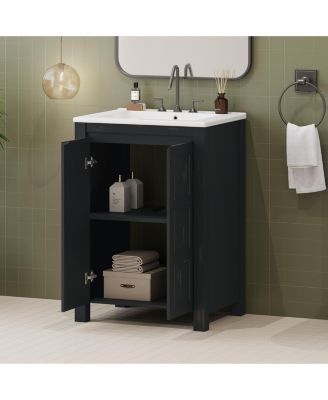 24x18x34" Small Bathroom Vanity Combo with Ceramic Sink and 2 Soft-Close Doors