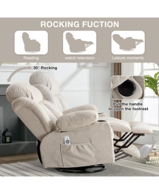Swinging Recliner Massage Heated Sofa with USB and 2 Cup Holders