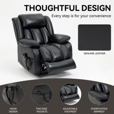 Electric Medium size Genuine Leather Power Lift Recliner Chair with 8-Point Vibration Massage and Lumbar Heating