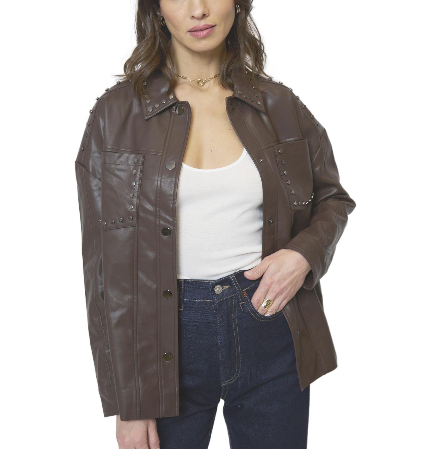 Женские куртки Central Park West Jay Studded Leather Shacket — фото 1