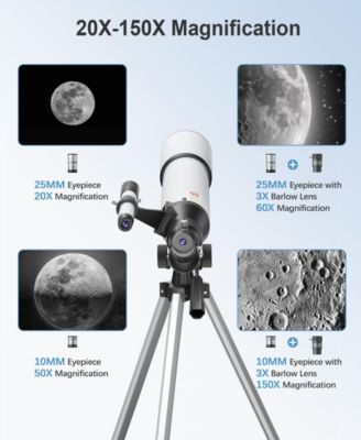 Telescope 80mm Aperture 500mm Refractor Portable Astronomical Telescope for Adults Kids Beginners with Tripod and Accessories