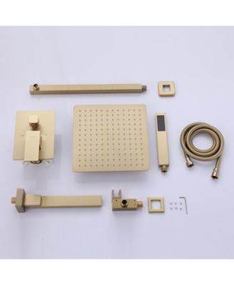 Single-Handle 3-Spray Square High Pressure Tub and Shower Faucet in Brushed Gold (Valve Included