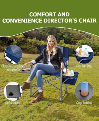 Camping Chair Oversized Beach Chair with Cooler Bag, Fold-Out Side Table, Cup Holder