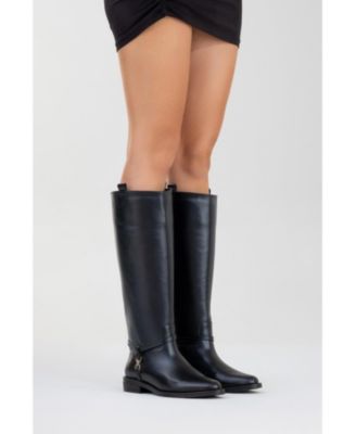 May Leather Knee High Buckle Boot (Women)