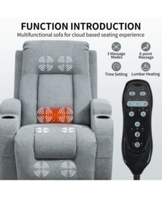 Infinite Position Single Motor Up to 350 LBS Power Lift Recliner Chair for Elderly Heavy Duty Motion Mechanism with 8 Point Vibration Massage and Lumbar Heating USB Charging Port Cup Holders Brown