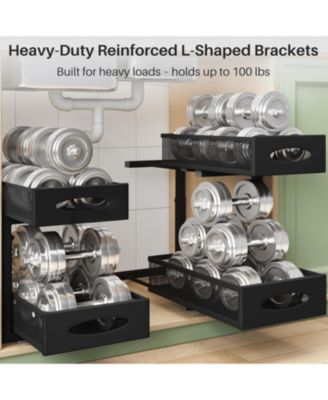 Under Sink Organizer, 2 Tier Pull out Cabinet Organizer Baskets with Mesh Sliding Drawers, Slide out Storage Shelf for Home, Kitchen, Bathroom, Pantry, Office Cabinet, Countertop(1 Pack)