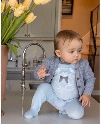 Baby and Toddler "Teddy Snuggles" Embossed Cotton Rich Velour Footie