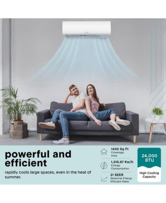 24,000 BTU Smart Mini Split AC – WiFi, 230V, Cooling & Heating, Indoor/Outdoor, with Install Kit – Bedroom/Living/Office