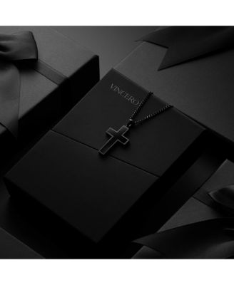 Men's Stone Cross Pendant Stealth Black - Large