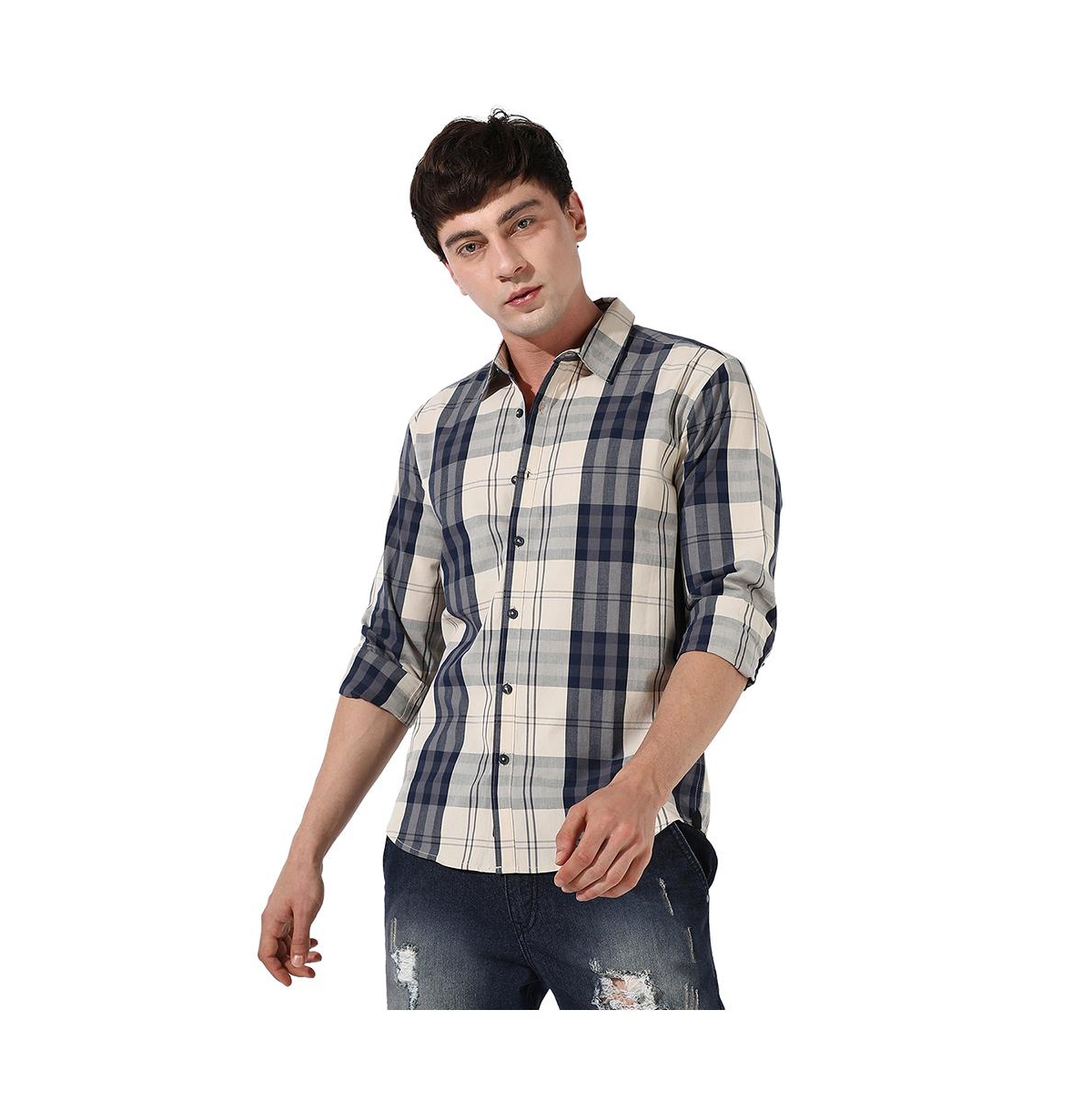 Campus Sutra Men's Plaid Button Up Shirt
