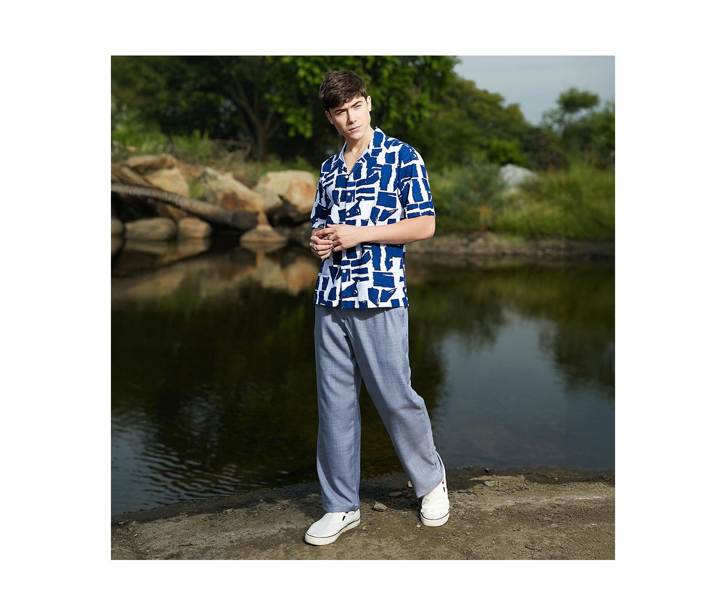 Мужская рубашка Cahoot Campus Sutra Imprint Oversized, цвет: Синий — фото 3