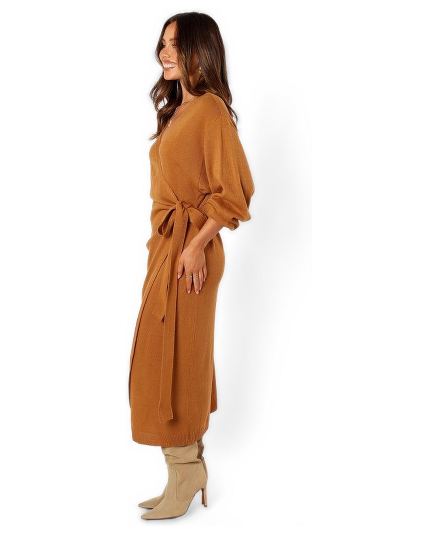 Женское платье Petal and Pup Nova Wrap Knit Midi, цвет: Верблюжий — фото 6