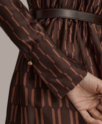 Women's Satin Geo Belted Dress