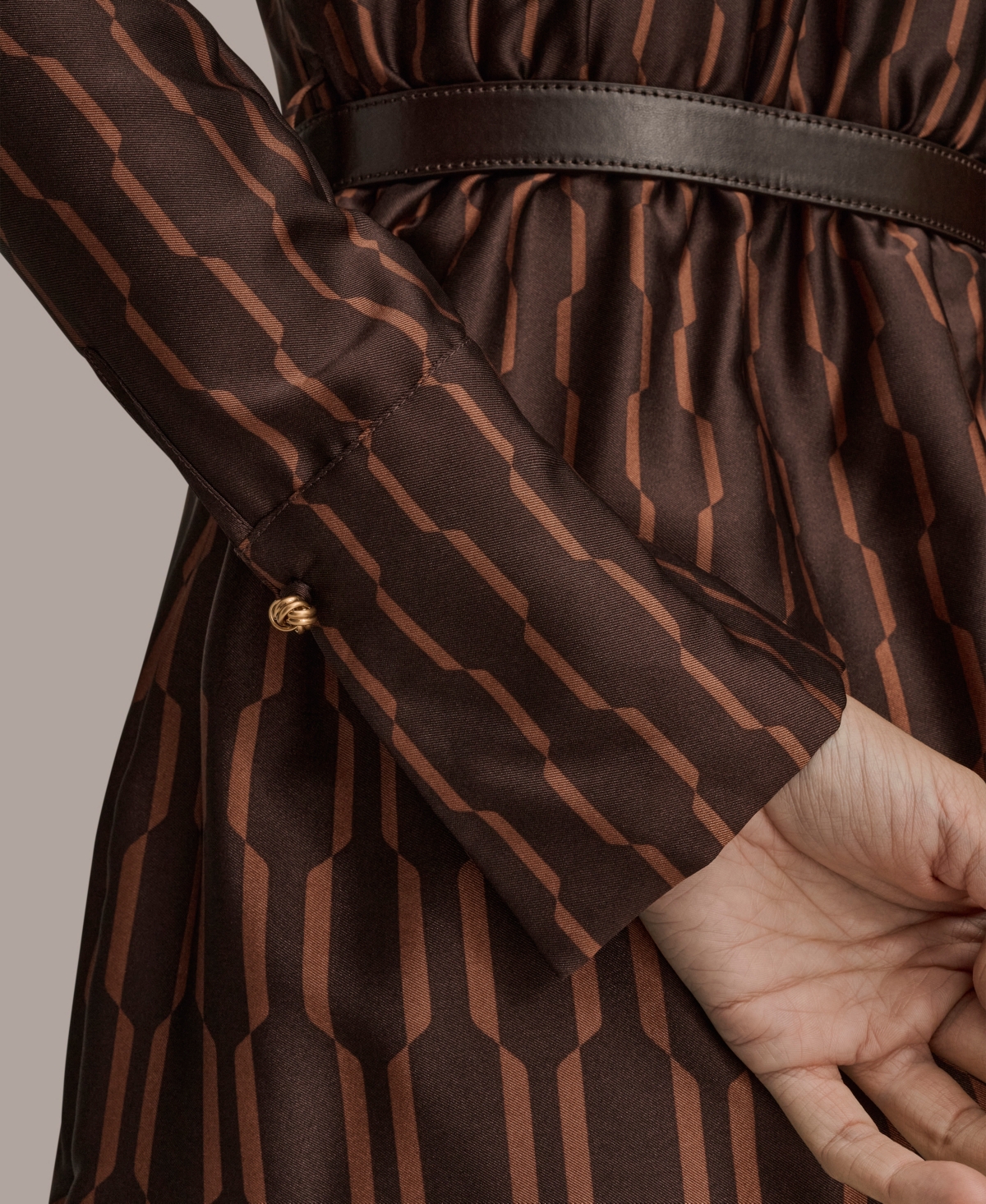 Donna Karan Geo Print Long Sleeve Satin Dress In Multi
