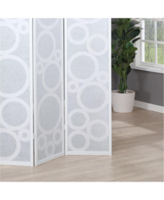 4-Panel Wood Room Divider with Circle Pattern, White