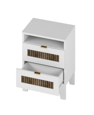 Farmhouse Nightstand with Drawer & Wooden Decoration