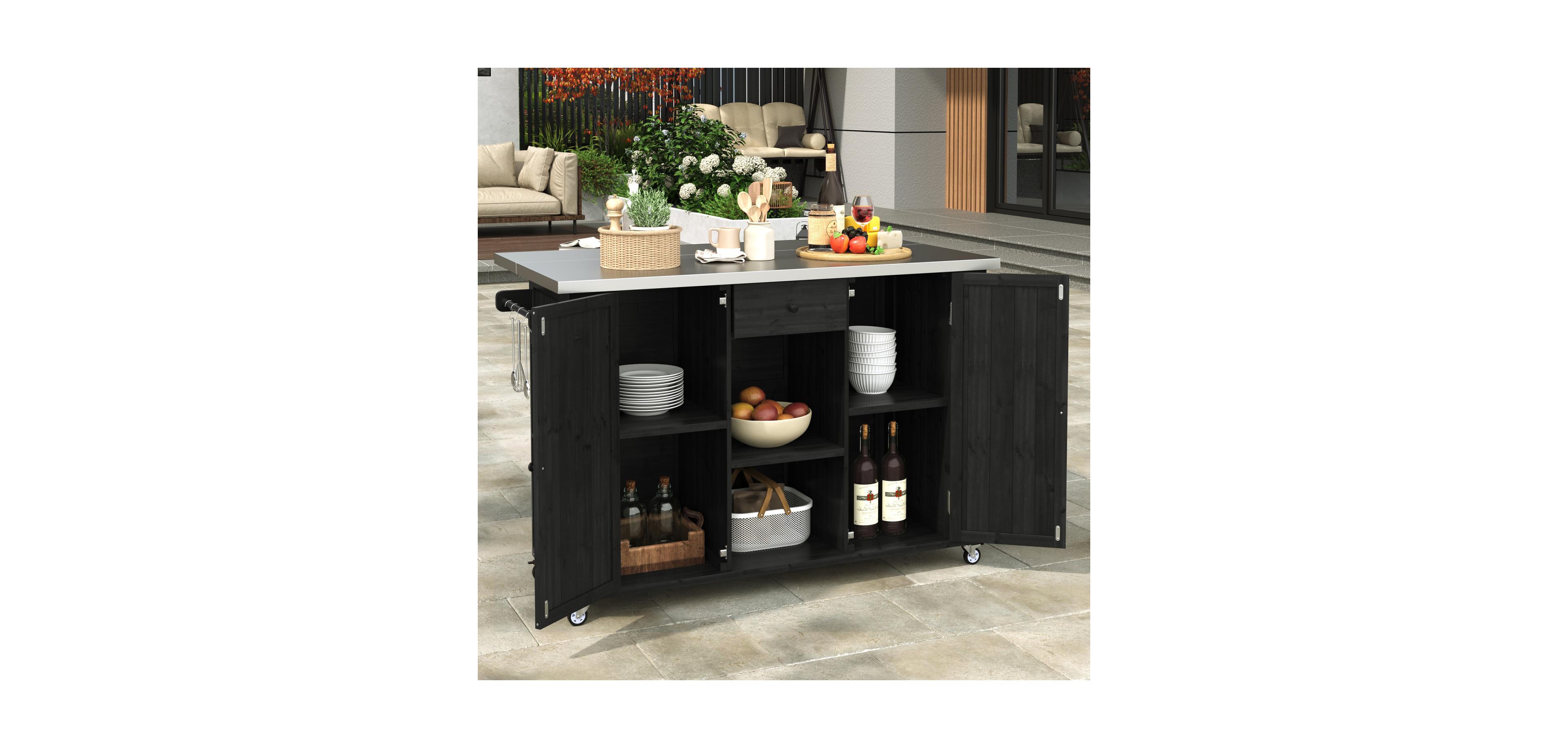 Streamdale Outdoor Kitchen Island - Fir Wood, Stainless Top