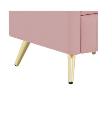  Upholstered Nightstand - 3 Drawers, Metal Legs & Marbling Top