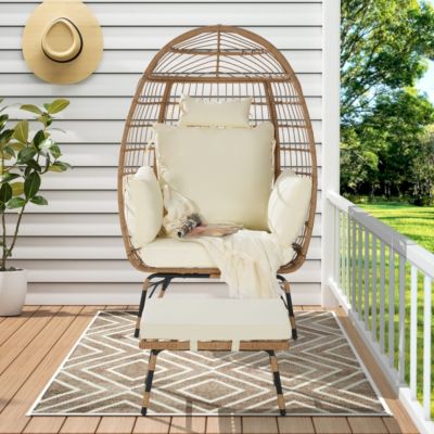 Oversized Wicker Egg Chair with Ottoman