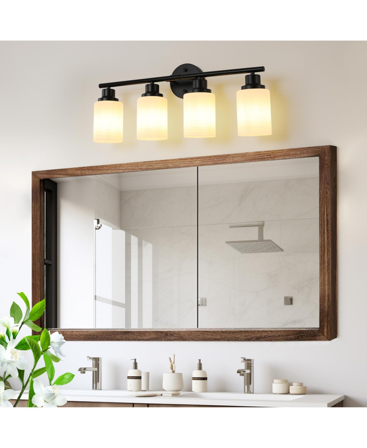Streamdale 4-Light Vanity Mirror Light with Frosted Glass and Black Frame
