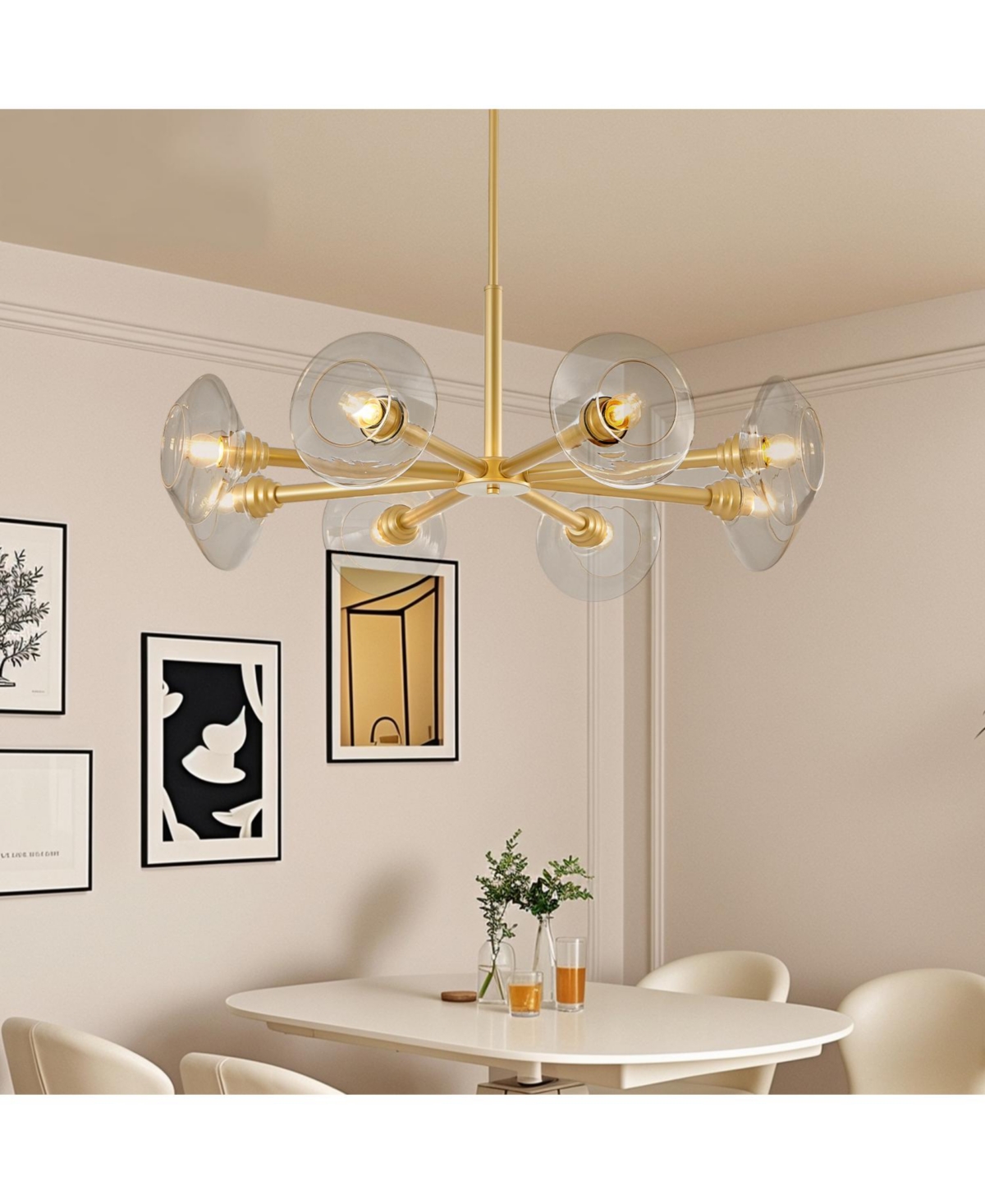 Streamdale Mid-Century Sputnik Chandelier 8-Light Gold Fixture with Clear Shades