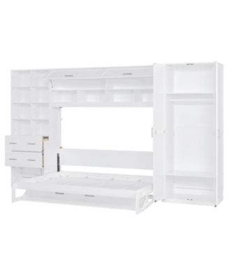 Full Size Murphy Bed Wall Bed with Closet Drawers and Shelves