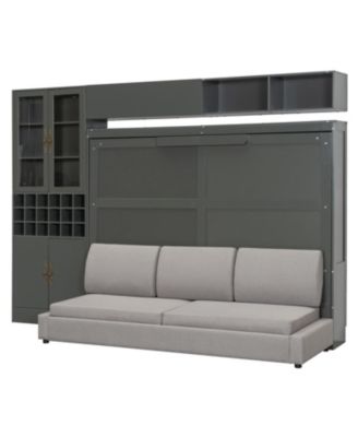 Queen Size Murphy Bed Wall Bed with Sofa Shelves USB & Light