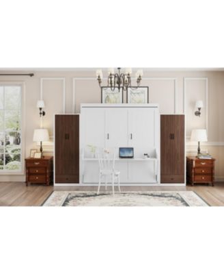 Queen Size Murphy Bed Wall Bed with Closet Drawers and Table
