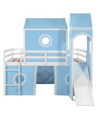 Full Size Loft Bed with Slide Tent and Tower