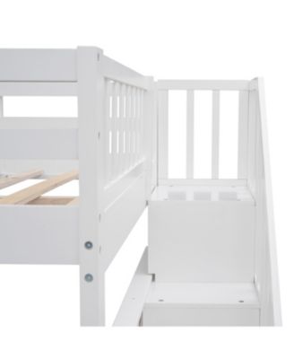 Full Size Wooden Stairway Full-Over-Full Bunk Bed w/ Storage