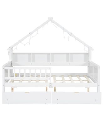 Wood Full House Platform Bed with LED & Storage