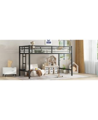 Twin Metal Loft Bed with Ladder & Guardrails - Black