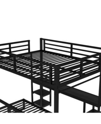 Queen Over Twin XL Bunk Bed with Desk LED & USB Black