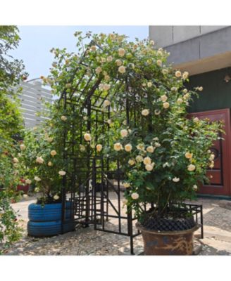 Metal Garden Arch with Gate Black