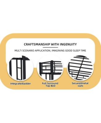 Twin Over Twin Metal Bunk Bed with Ladders & Guardrail