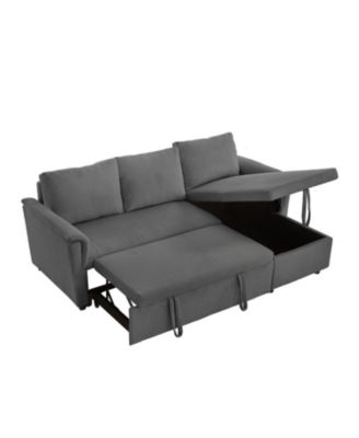 Streamdale 1-Piece Corduroy & Wood Sleeper Sectional – Pull-Out Bed, USB Ports, Cup Holders, Storage Chaise