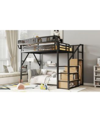 1 Count Metal Full Loft Bed with Stairs & Storage