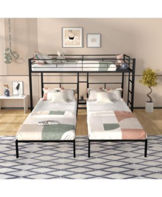 Triple Bunk Bed - Sturdy Metal Frame Wooden Slats