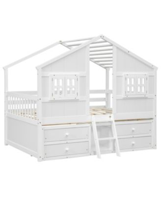 Loft Bed with Roof Windows & Storage - White
