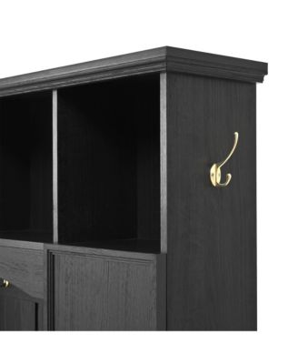 Streamdale 4-in-1 Hall Tree- 59" Wide, Golden Hooks, Walnut Bench, Adjustable Shelves, Black