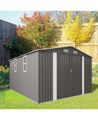 Streamdale 10x12FT Metal Garden Storage Shed, Double Door, Window, Waterproof - Grey