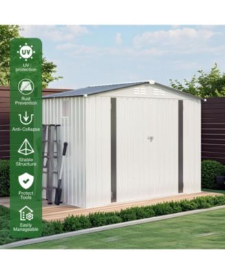 Streamdale 8x6 Metal Outdoor Storage Shed, Window, Lockable Door, White/Gray