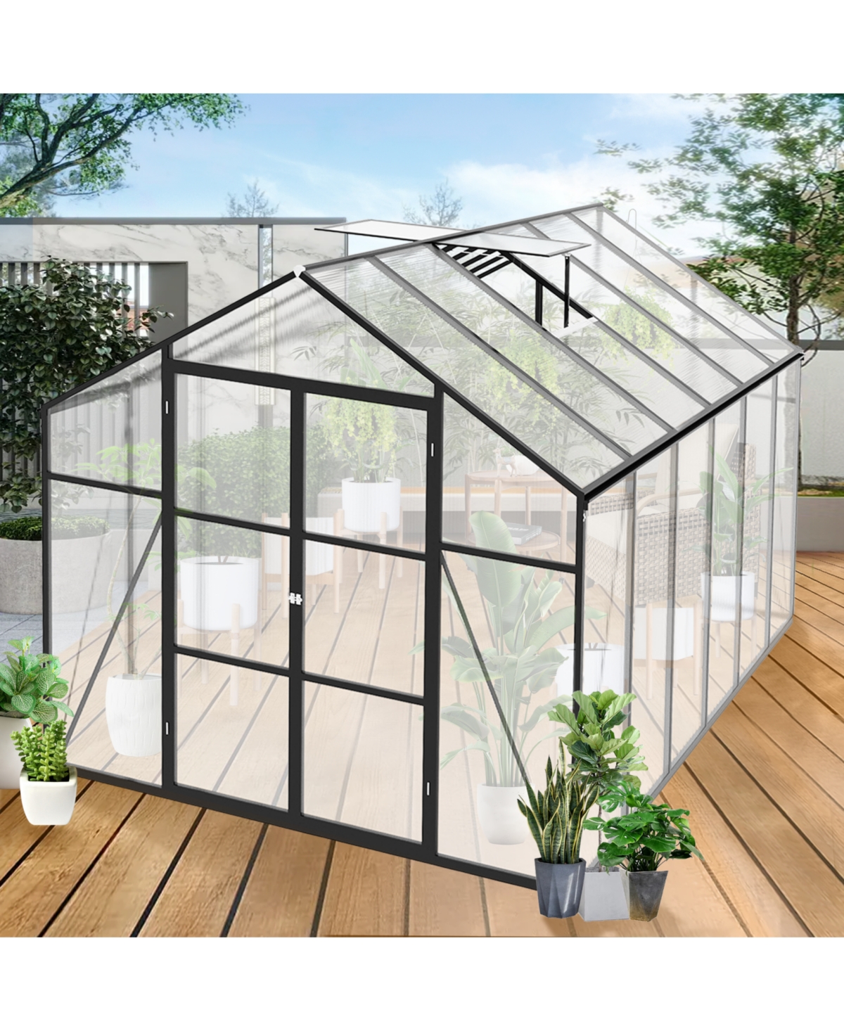 Streamdale Furniture Streamdale 8x12 Ft Polycarbonate Greenhouse, Heavy Duty Aluminum Frame