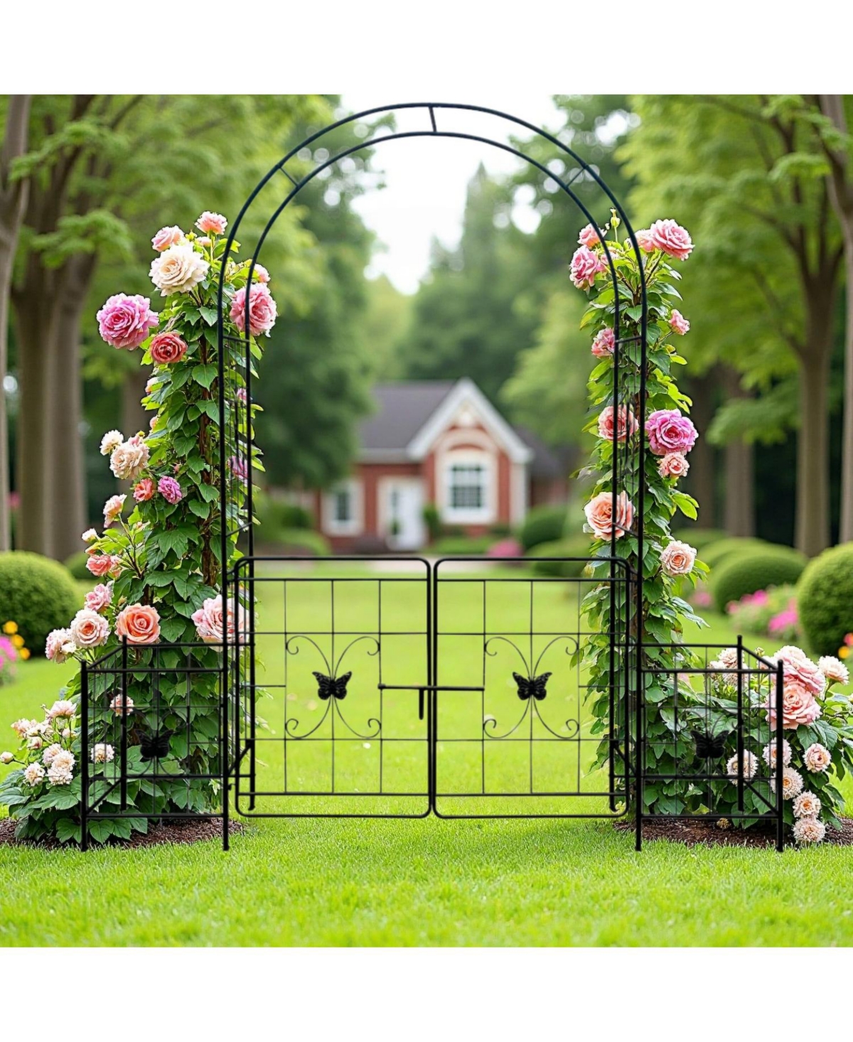 Streamdale Furniture Metal Garden Arch Arbor Trellis with Gate - 7.15ft