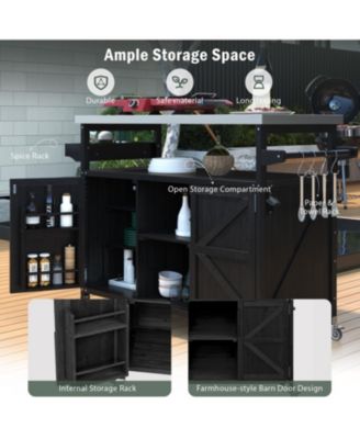 Outdoor Rolling Grill Table Bar Cart Kitchen Island