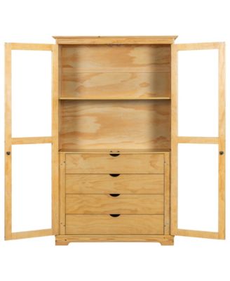 Kitchen Pantry Cabinet with Glass Doors & Drawers