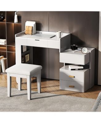 3-in-1 Vanity Desk- Flip-Top Mirror, LED, Adjustable Length