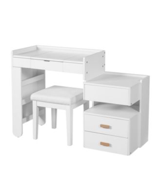 3-in-1 Vanity Desk- Flip-Top Mirror, LED, Adjustable Length